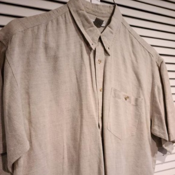 Men's Nine Twenty East Casual Large Dress Shirt.  Tan,  60% Linen & 40%  Cotton - Picture 1 of 4